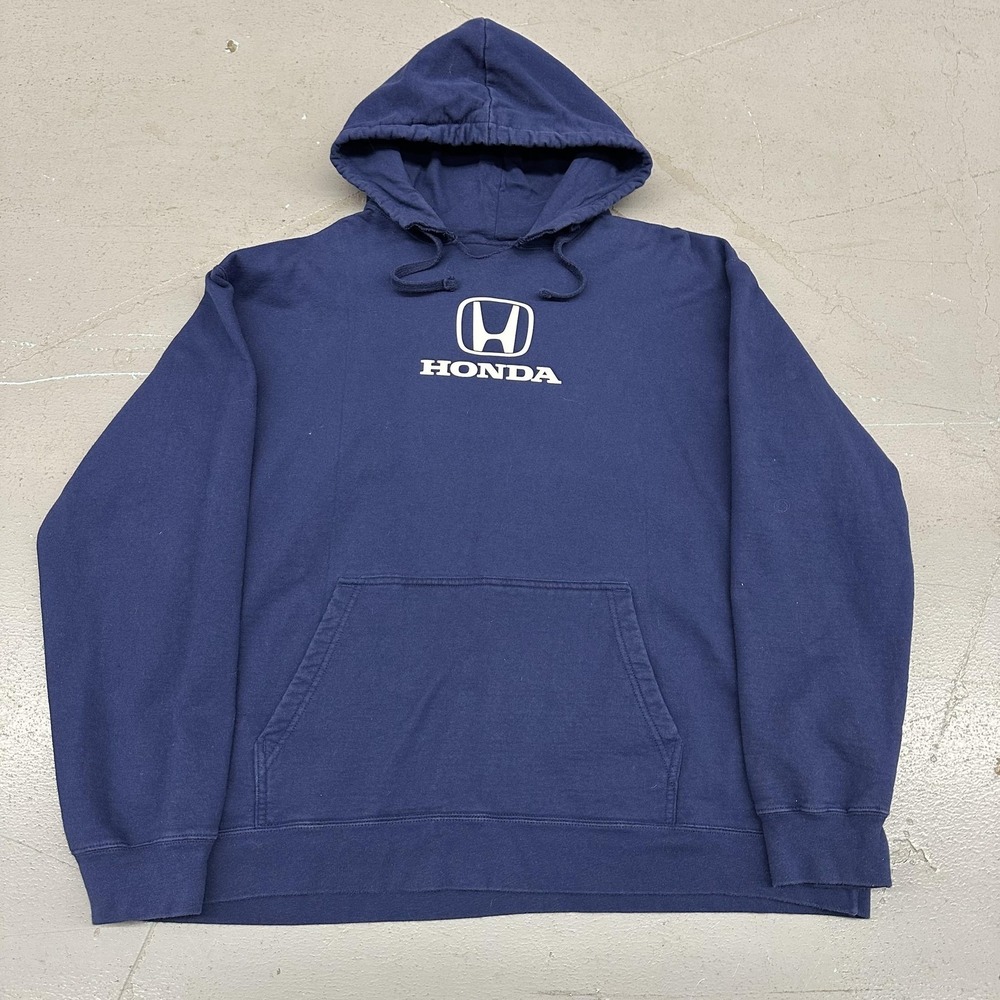 Honda Hoodie Mens Large Blue Pullover Fleece Sweatshirt Honda Logo Tagless